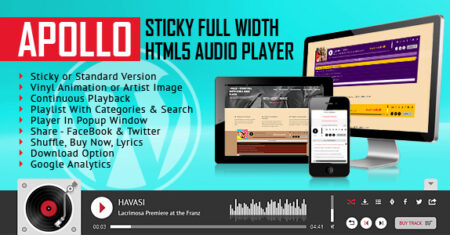 Apollo – Reprodutor de áudio HTML5 de largura total pegajosa – Plugin WordPress