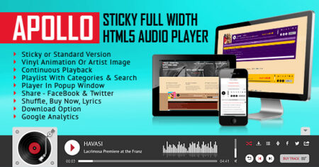 Apollo – reprodutor de áudio HTML5 de largura total aderente