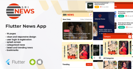 Sri News – modelo de aplicativo Flutter News