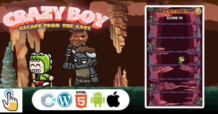 Crazy Boy Escape From The Cave Game (Construct 3 | C3P | HTML5) Jogo de salto sem fim