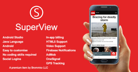 SuperView – aplicativo WebView para Android com notificação por push, AdMob, aplicativo de faturamento no aplicativo