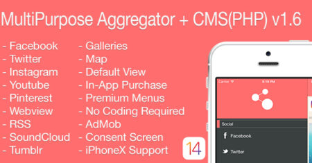 Agregador multifuncional + CMS (PHP) Aplicativo iOS v1.6