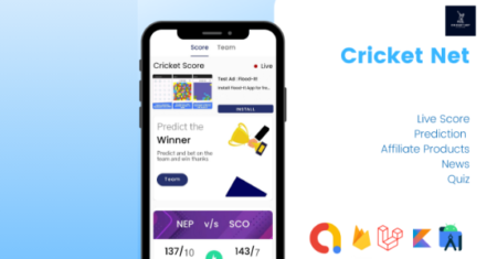 Rede de Críquete |  Pontuação de críquete ao vivo e aplicativo Android nativo de previsão