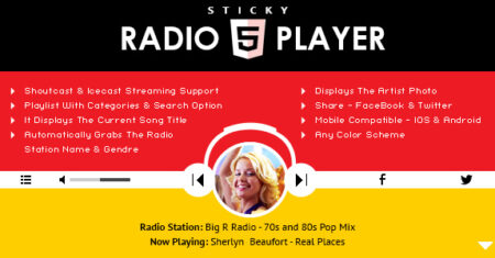 Sticky Radio Player – Shoutcast de largura total e Icecast HTML5 Player