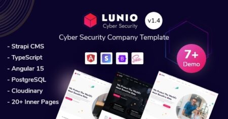 Lunio – Tema Angular 15 de serviços de segurança cibernética + Strapi CMS