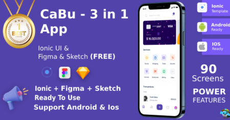 Multifuncional (3 aplicativos em 1) ANDROID + IOS + FIGMA + Sketch |  Kit de interface do usuário |  CaBu |  Atualização vitalícia |  Iônico