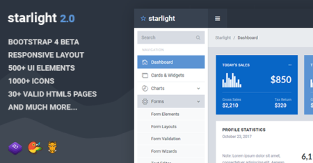 Modelo de painel de administração Starlight Responsive Bootstrap 4