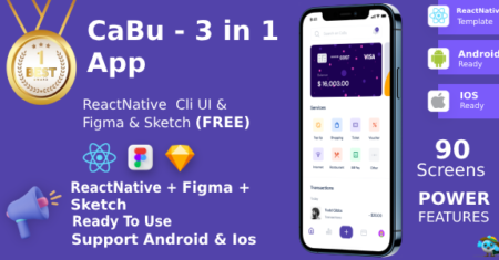 Multiuso (3 aplicativos em 1) ANDROID + IOS + FIGMA + Sketch |  Kit de interface do usuário |  CaBu |  Reagir nativo