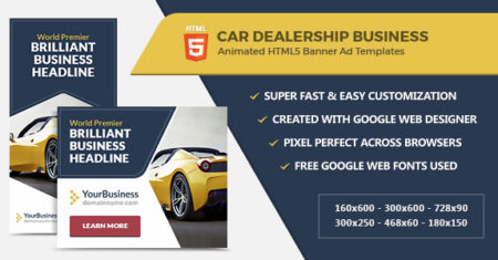 Anúncios em banner de concessionária de automóveis – modelos HTML5 GWD