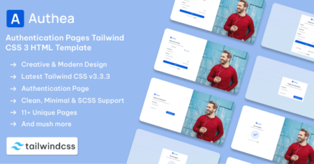 Authea – Modelo HTML Tailwind CSS 3 de páginas de autenticação